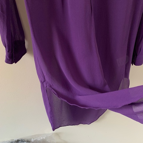 Aritzia Babaton Shirt Dress Button Down front Silk Long sleeve Purple Size XXS - Picture 11 of 16